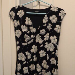 Chaps Blue Floral Ruched V-Neck Dress